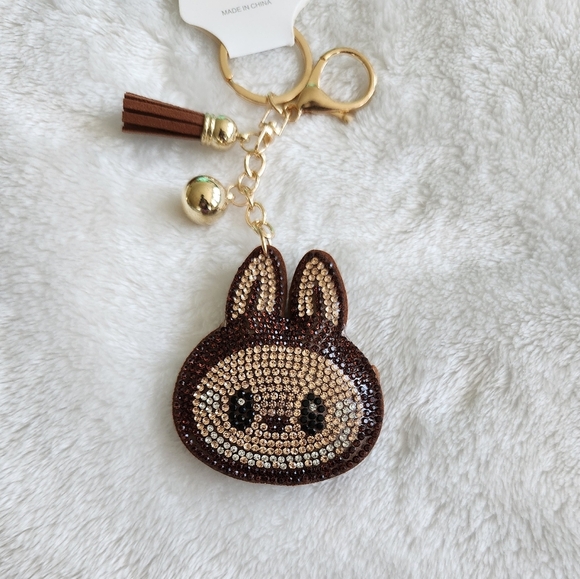 Labubu Brown and Gold Rhinestone Keychain Bag Charm - Picture 2 of 3